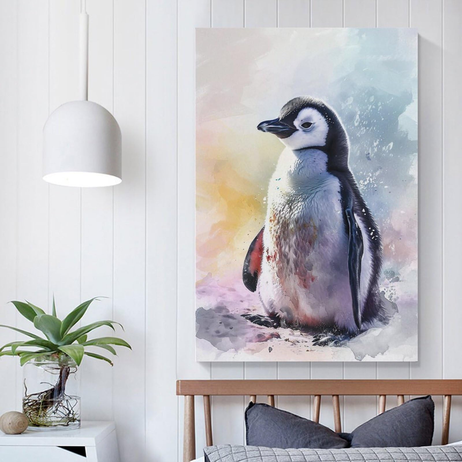 Amazon.co.jp: 絵画 かわいいペンギンの水彩画インテリア 絵画